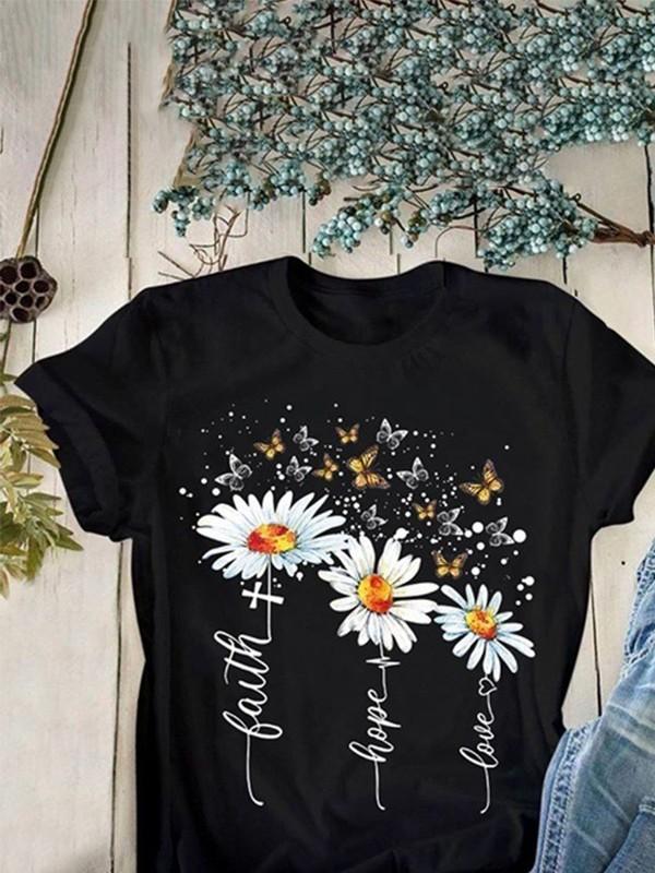 Floral butterfly print T-shirt