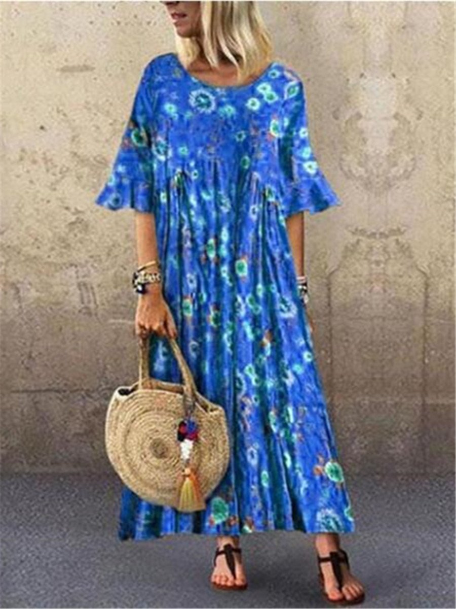 Fashion Casual Loose Print Flare Sleeve Dresses