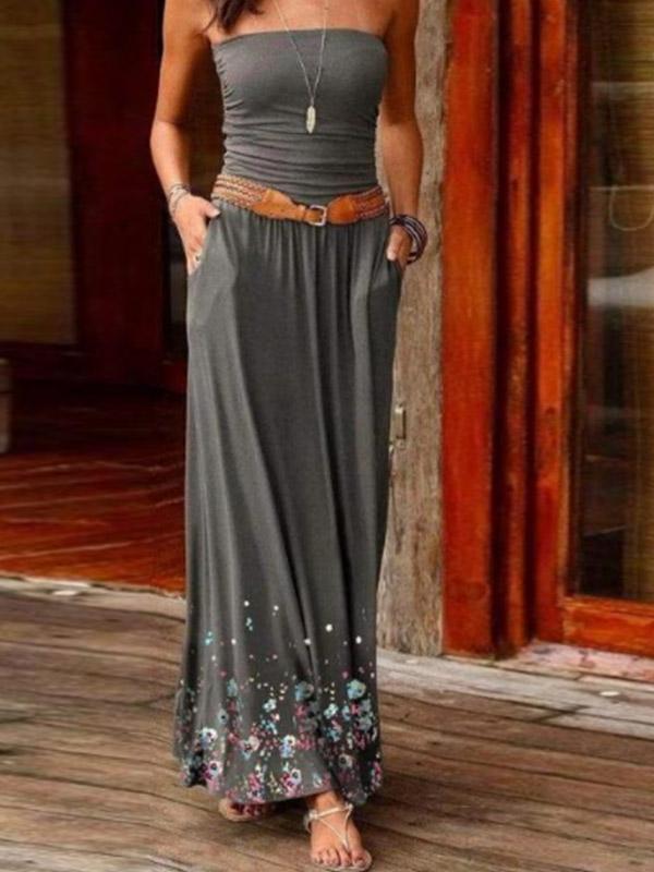 Women's fashion tube top print dress