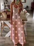 Polka dot print dress suspender maxi