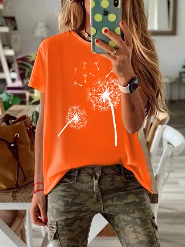Women's dandelion printed round neck short sleeve T-shirt