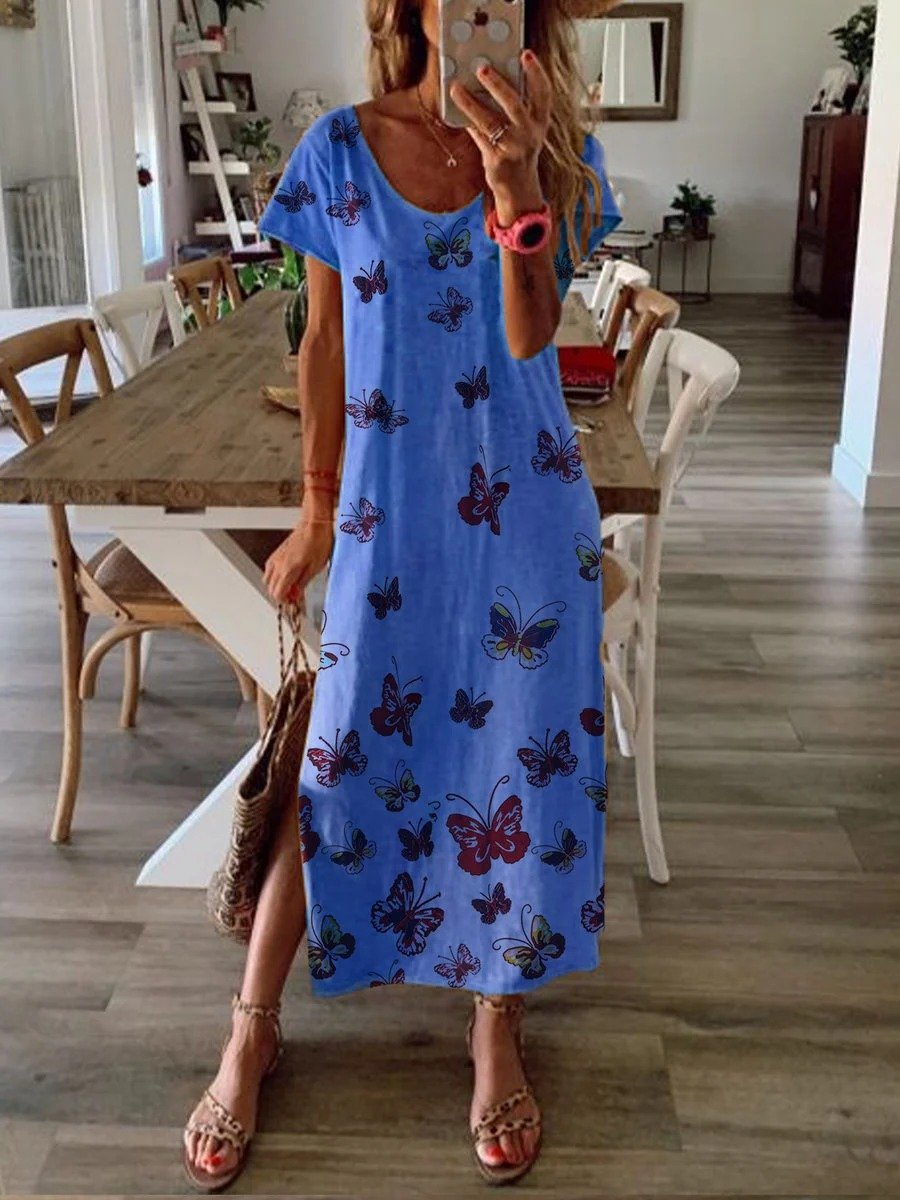 Printed Summer Maxi Dress Crew Neck  Dresses