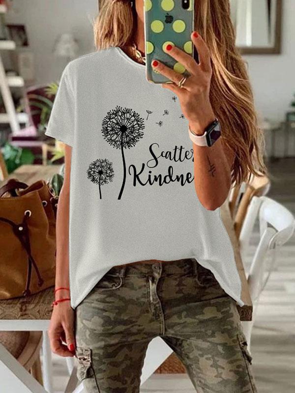 Women's dandelion printed round neck short sleeve T-shirt