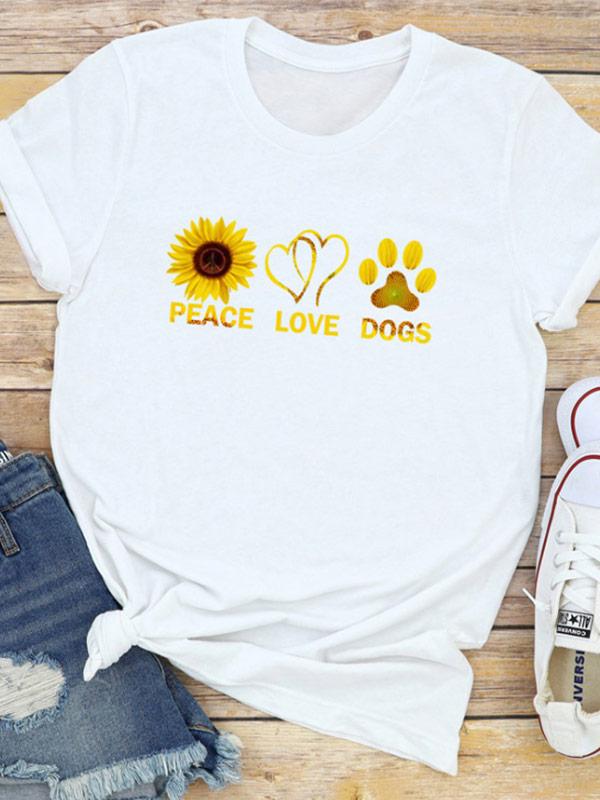 Women's sunflower PEACE LOVE DOGS print T-shirt